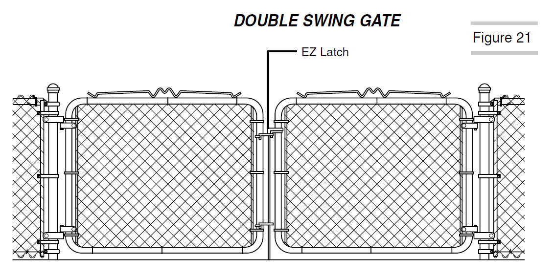 A drawing shows double swing gate installation tips.