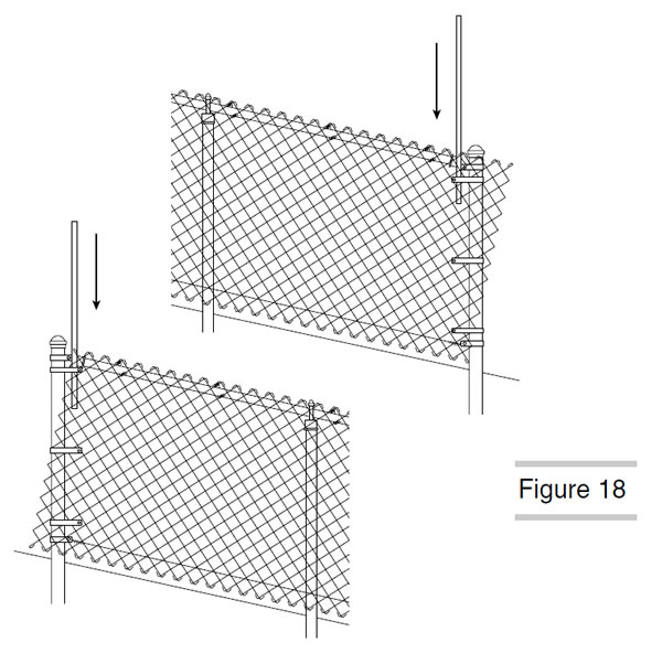 Two tension bars are installed onto the chain link fabric.