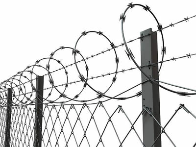 Heavy type chain link fence used with razor wire fence together