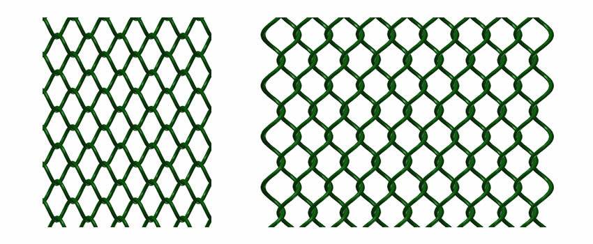 A drawing shows diamond mesh and square mesh of PVC chain link fence.